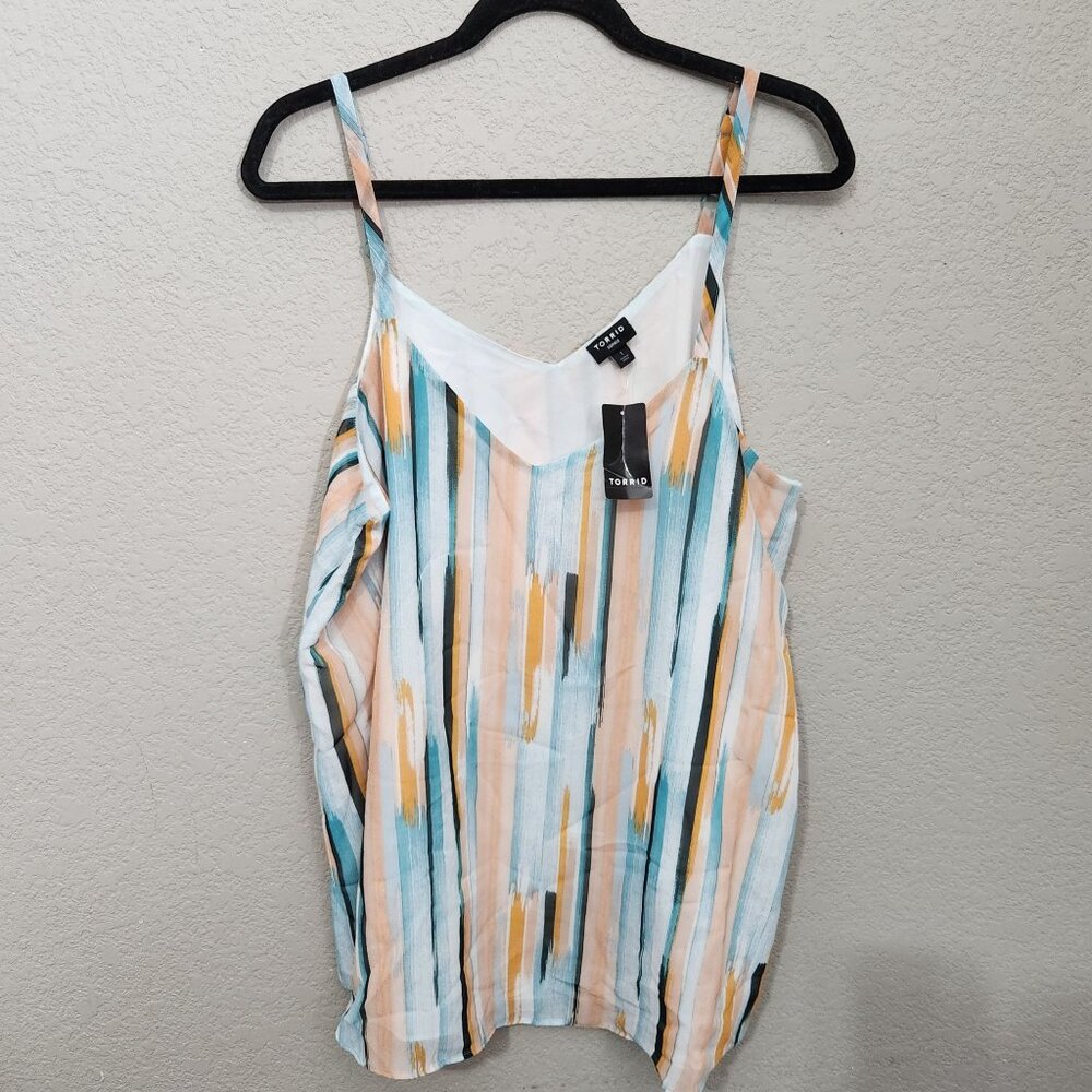 Torrid Sophie Womens Striped Chiffon Tank Top Adjustable Straps High-Low Hem Lig